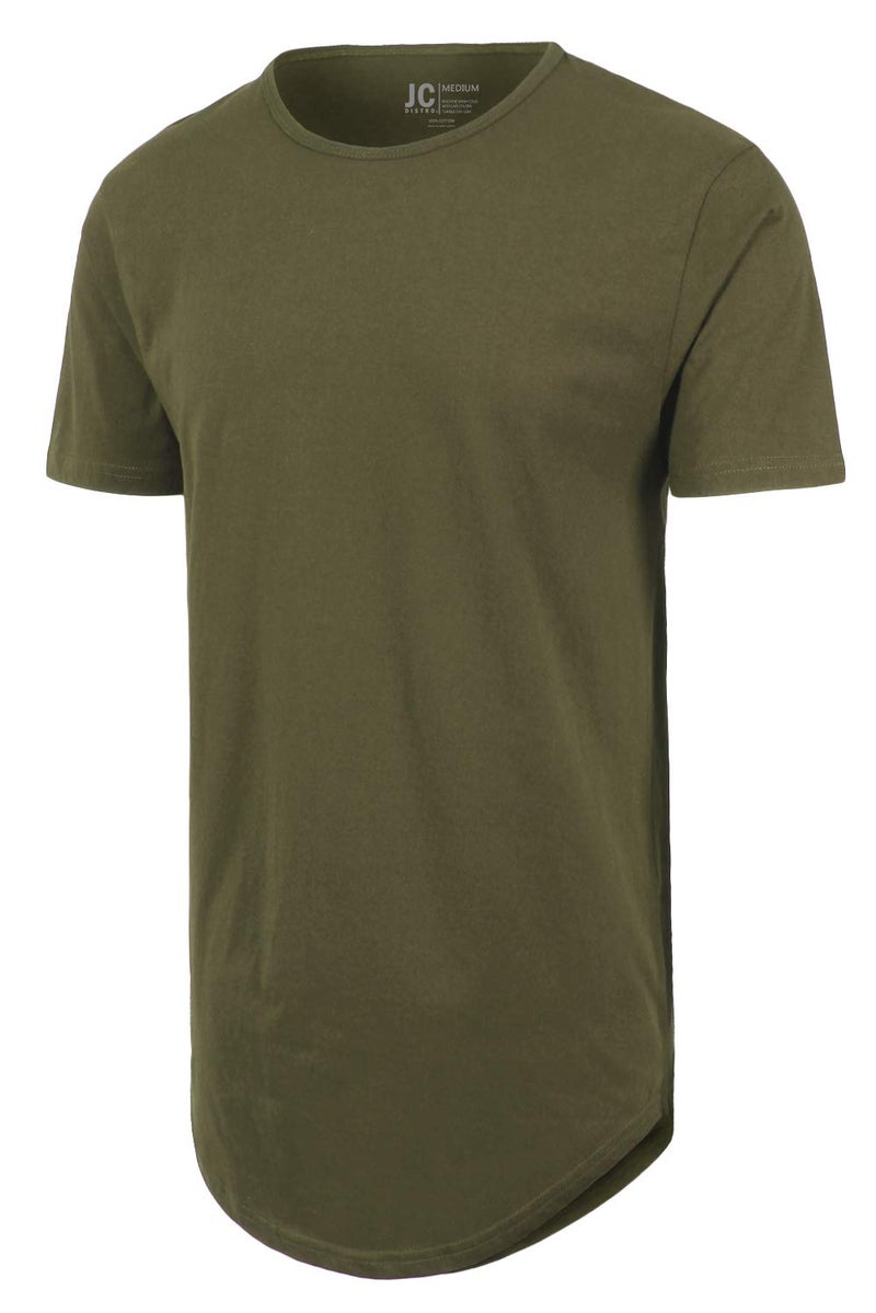JC DISTRO Mens Hipster Hip Hop Cotton Elong Round Scallop Tshirt Military Green XLarge - Image 3